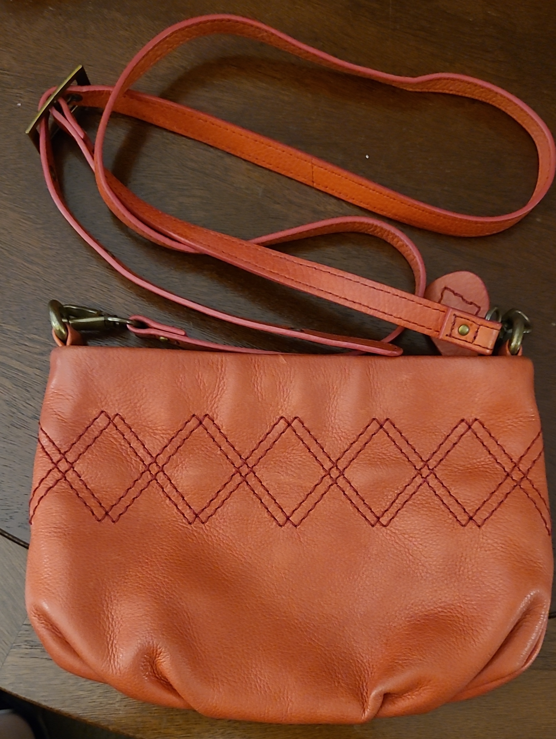 Eddie Bauer Brand Orange Leather Crossbody Purse